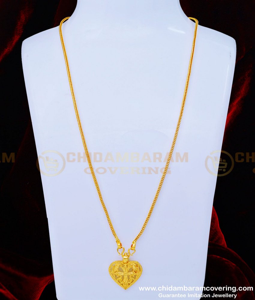 THN53 - 24 Inches One Gram Gold Christian Cross Pendant Daily Use Thali Chain Design Online