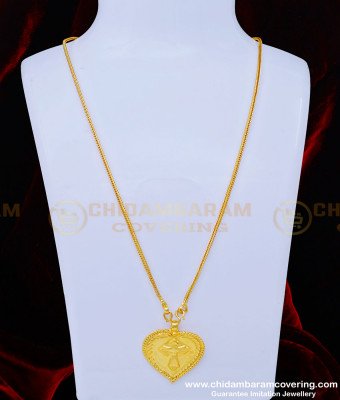 THN56 - 24 Inches Pure Gold Plated Daily Use Christian Cross Plain Heart Thali Designs 