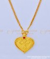 THN57 - 24 Inches Pure Gold Plated Daily Use Christian Ruby Stone Cross Heart Pendant Thali Designs