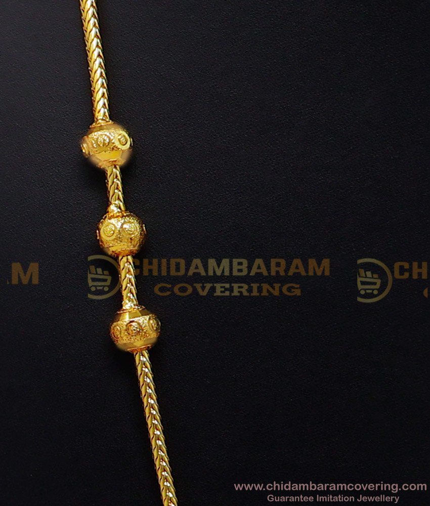 THN73-LG - 30 Inches Gold Plated Plain Ball Mugappu with Screw Chain