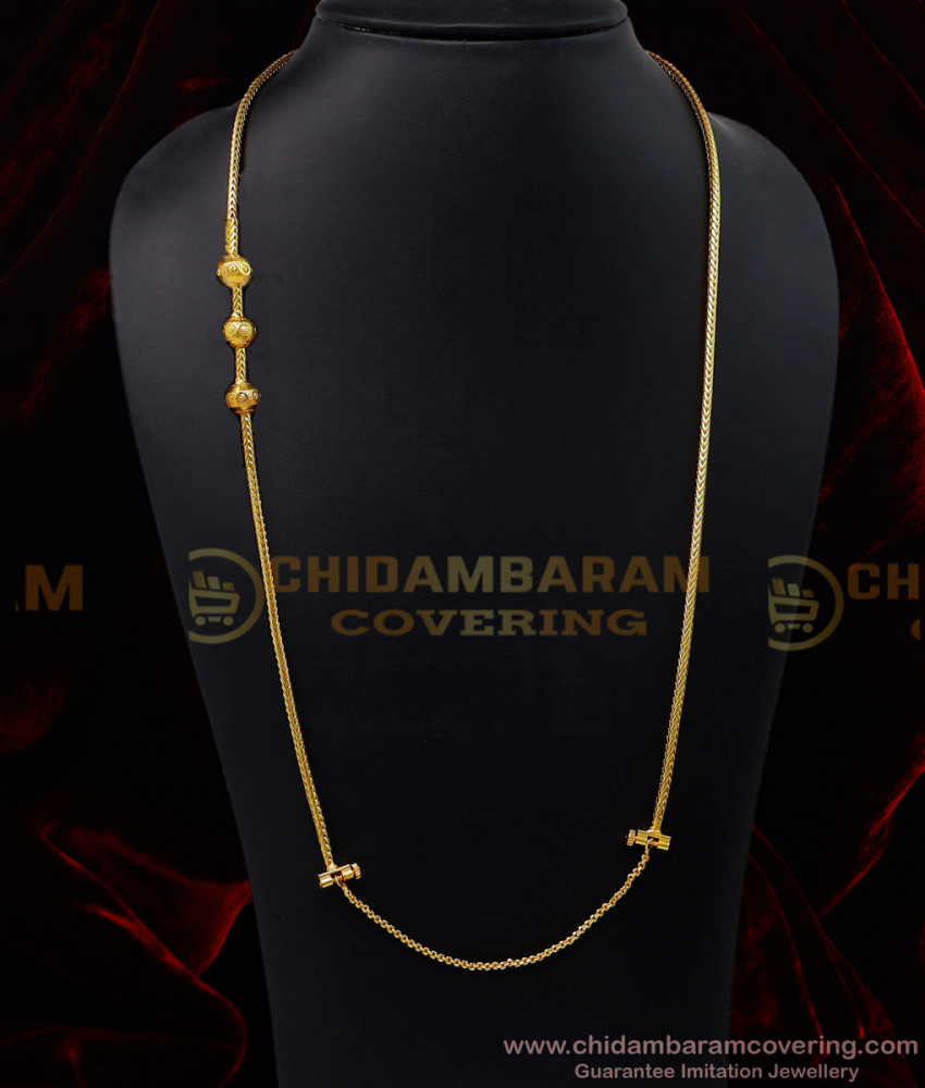 THN73-LG - 30 Inches Gold Plated Plain Ball Mugappu with Screw Chain