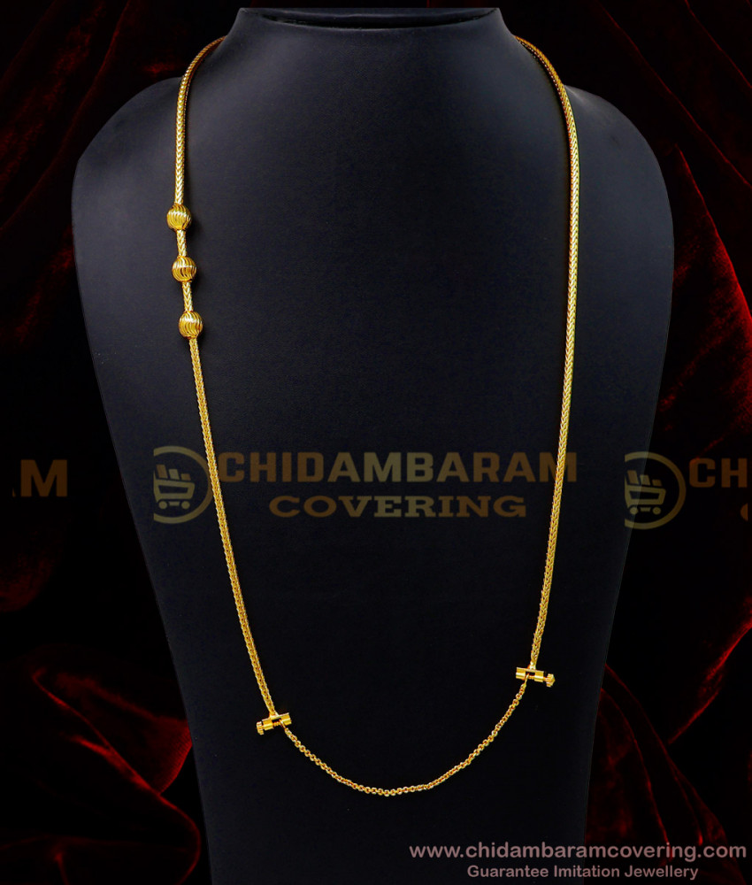THN75-LG - 30 Inches Screw Mugappu Thali Chain Gold Design Without Stone