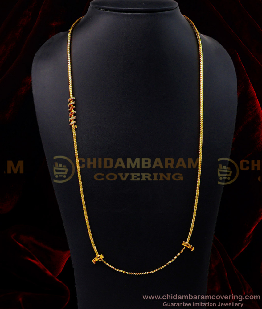 THN77-LG - 30 Inches Gold Covering Thali Chain with Screw Stone Mugappu