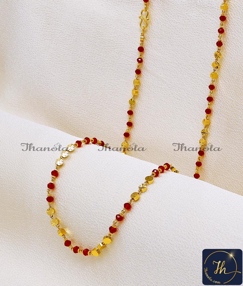30 Inch Unique Micro Gold Plated Red Crystal Beads Chain Designs crystal beads chain designs with price