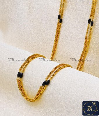 CHA1315-LG - 30 Inch 1 Gram Gold Black Beads Double Line Chain Designs