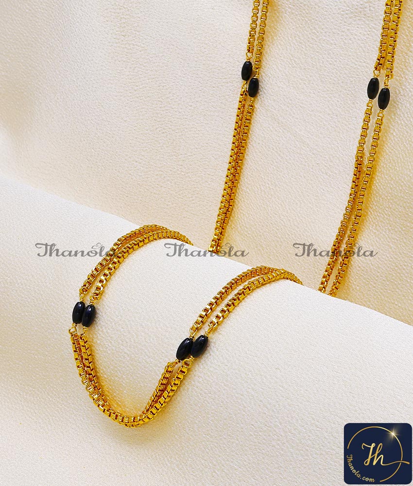 30 Inch 1 Gram Gold Black Beads Double Line Chain Designs Double layer Gold Chain designs with price