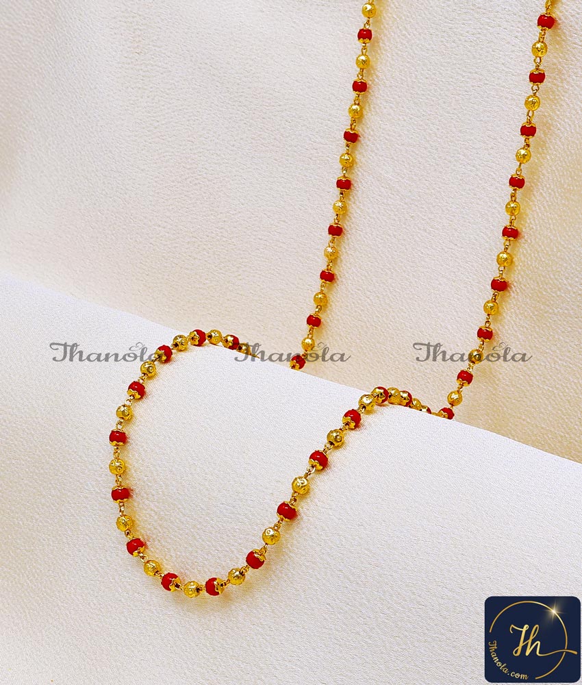 Red Crystal Latest 1 Gram Gold Chain Designs for Ladies daily wear simple gold plated chain
