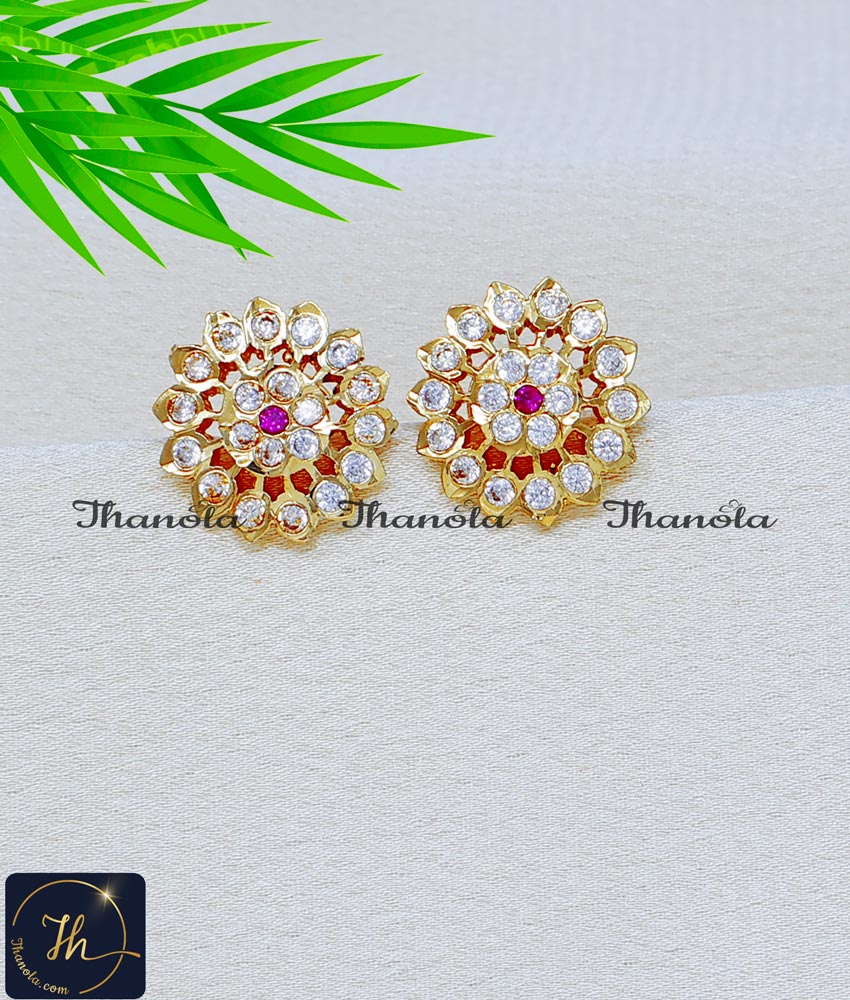 Impon Gold Plated Ad Stone Stud Earrings for Women round tops gold