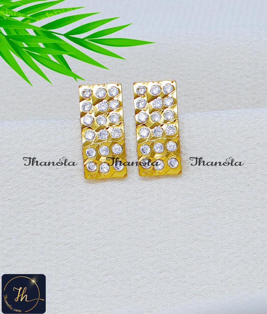 Gold Design White Stone Daily Wear Impon Stud Earrings south indian gold earrings tops
