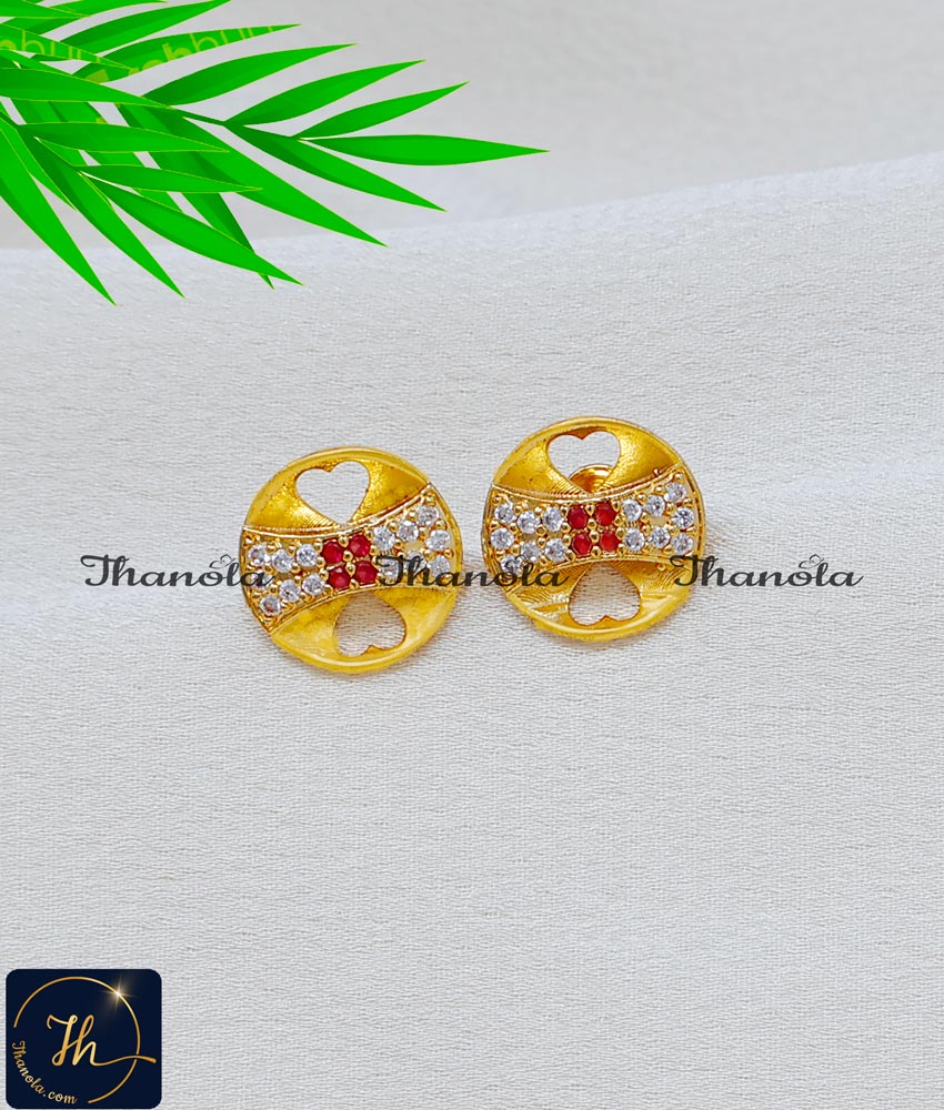 gold white stone stud earrings