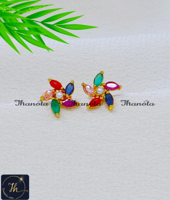 ERA2524 - Elegant Floral Multicolor Stone Earrings Gold Plated