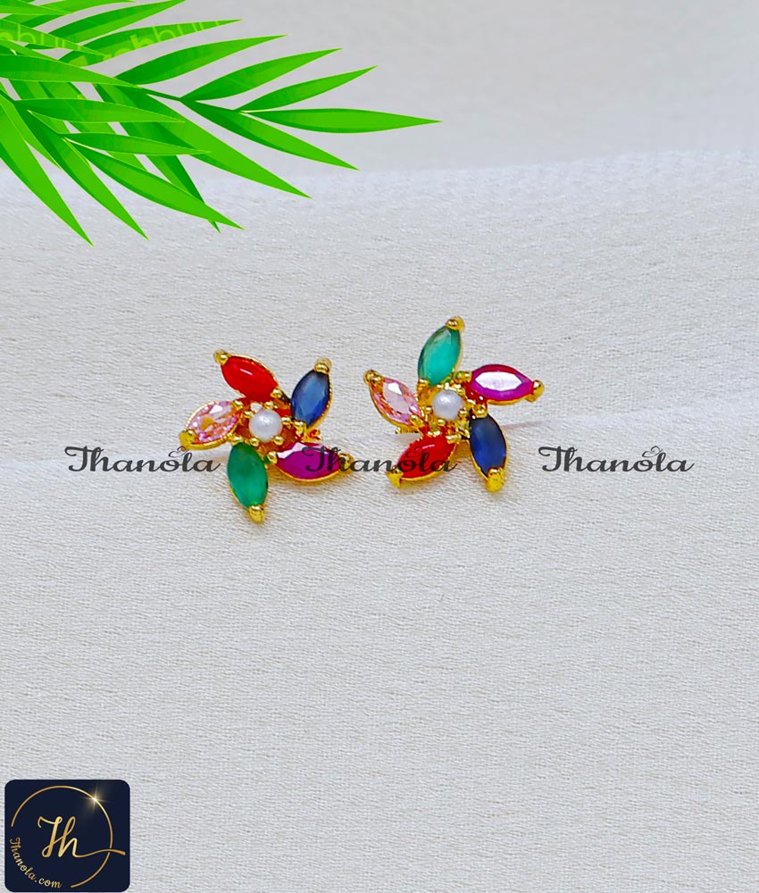 Elegant Floral Multicolor Stone Earrings Gold Plated multi color stone stud earrings