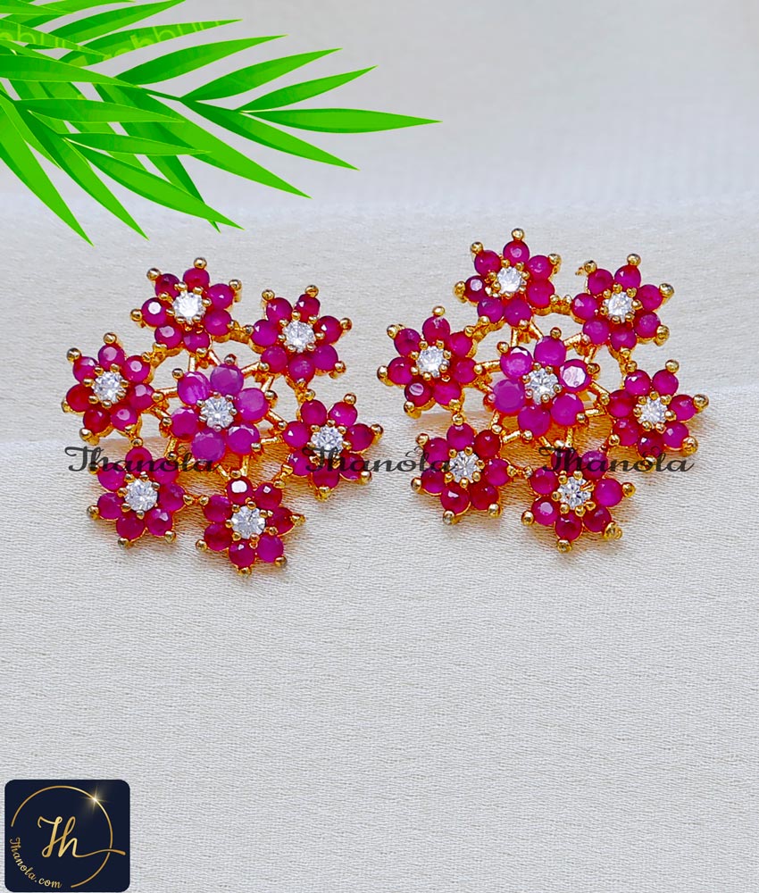 Best Quality Floral Design Ruby Earrings Gold Designs ruby earrings gold designs