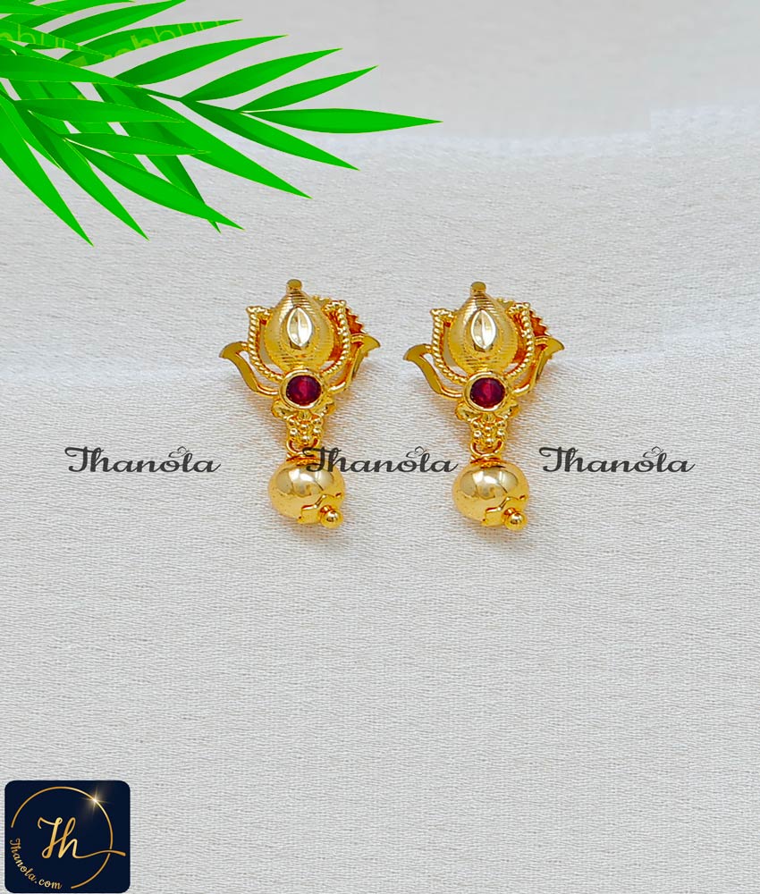 Latest 2 Gram Gold Forming Lotus Design Small Earrings gold stone earrings