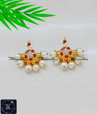 ERA2541 - South Indian White and Ruby Impon Stud Earrings Online ERA2541 - South Indian White and Ruby Impon Stud Earrings Online