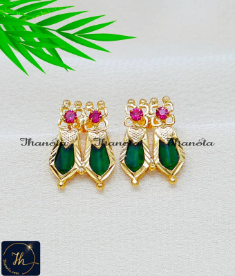 ERA2547 - Kerala Jewellery Ruby Stone Palakka Nagapadam Earrings ERA2547 - Kerala Jewellery Ruby Stone Palakka Nagapadam Earrings
