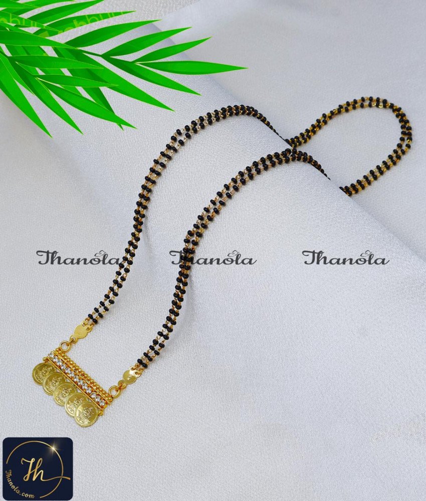 Black Beads White Stone Pendant Mangalsutra Design Gold Finish Mangalsutra