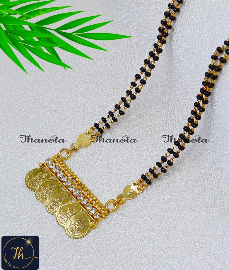 Black Beads White Stone Pendant Mangalsutra Design Gold Finish Mangalsutra