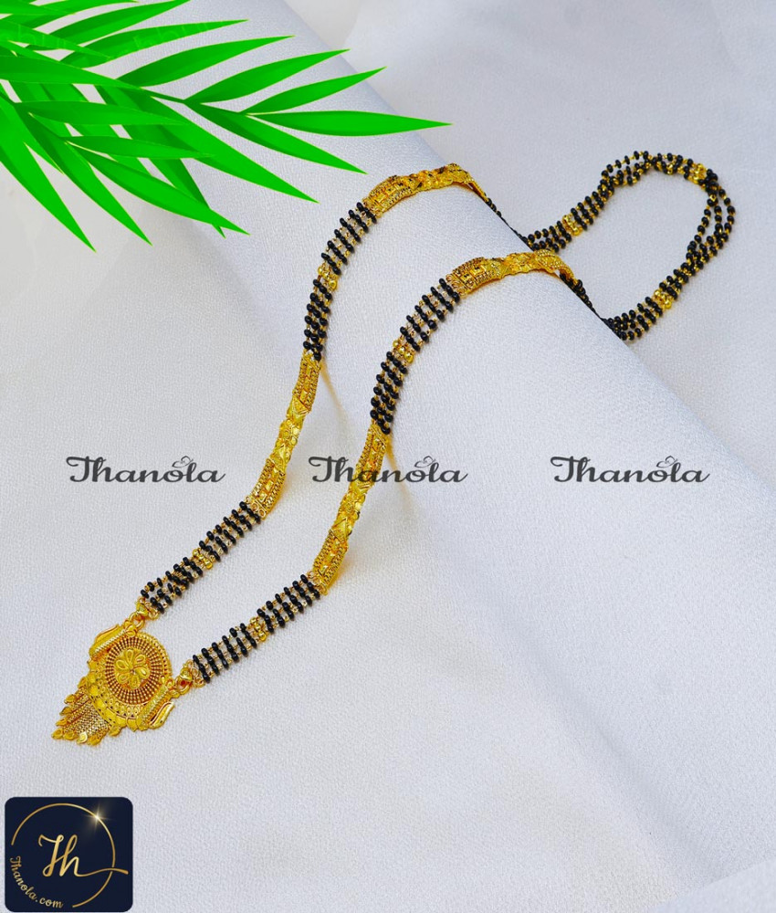 Latest Long Black Beads Gold Chain Designs Mangalsutra 1 gram gold jewellery for wedding