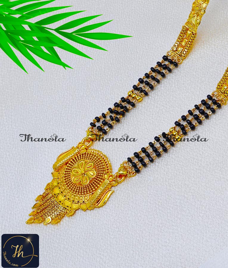 Latest Long Black Beads Gold Chain Designs Mangalsutra 1 gram gold jewellery for wedding